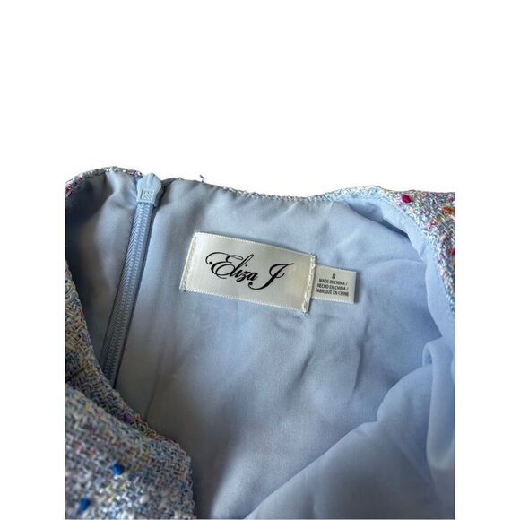 NEW Eliza J Tweed Sheath Mini Dress size 8 Blue Short Sleeve - Picture 4 of 13